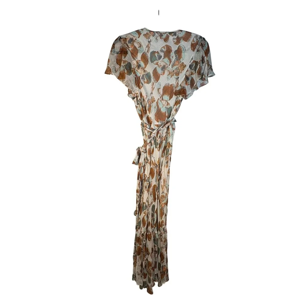 Tayna Taylor Floral Blair Silk and Linen Blend Wrap Midi Dress (MSRP: $565) 6